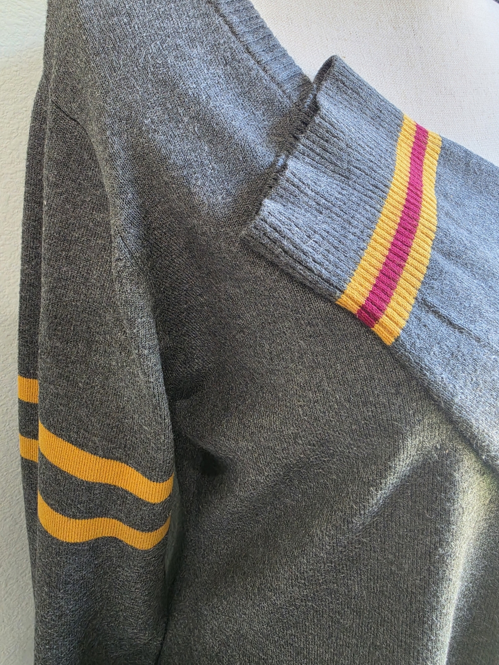 Hot Topic Gray Cardigan with Yellow and Red Crest Accents - Picture 4 of 6